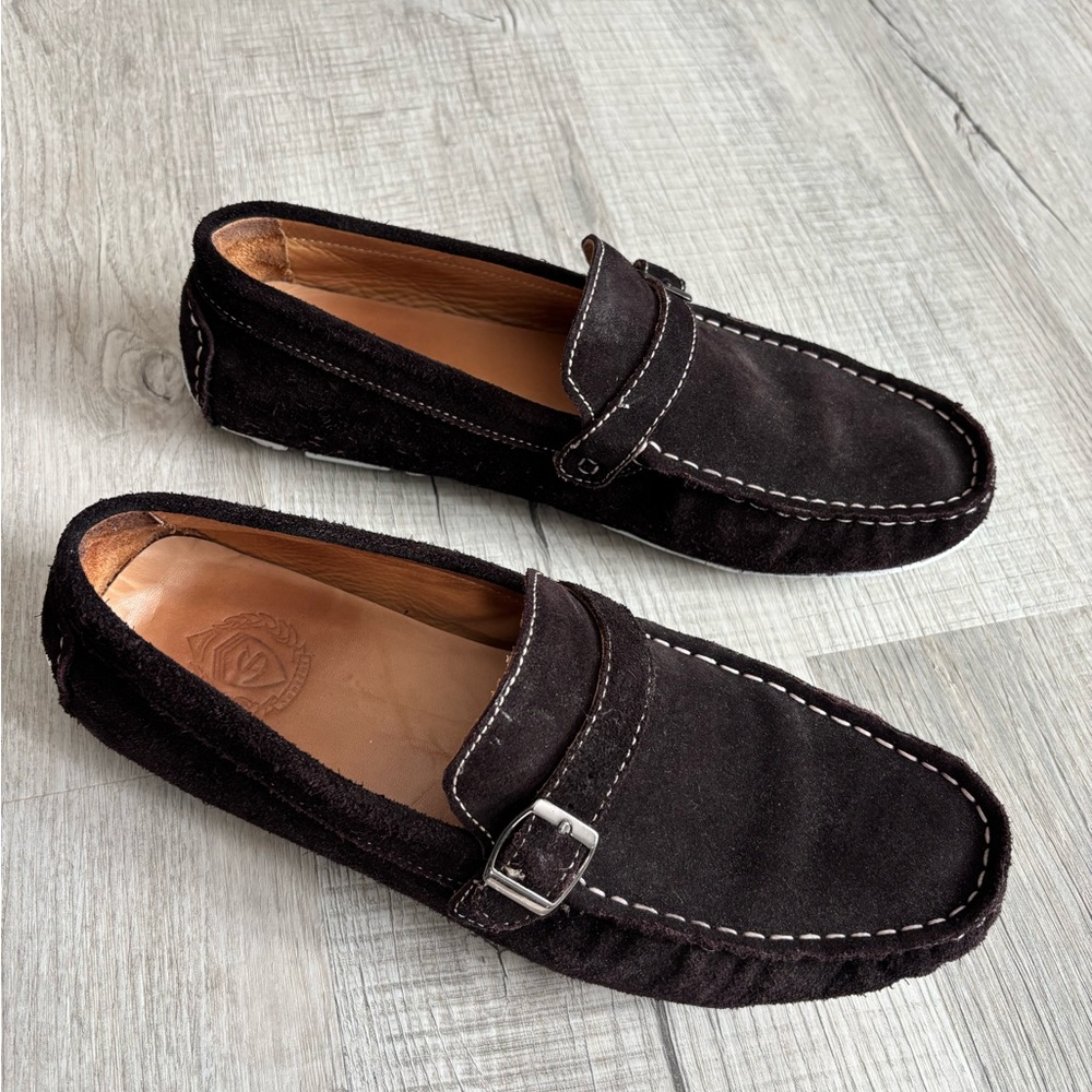 SANTONI men’s size 43 brown suede driver moccasin loafers